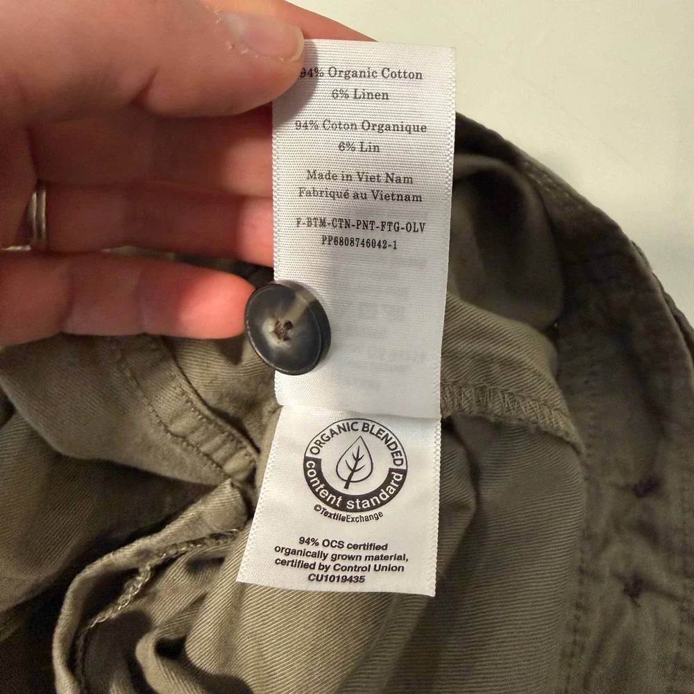Everlane Womens Fatigue Barrel Pants 4 Olive Green Organic Cotton Linen Blend